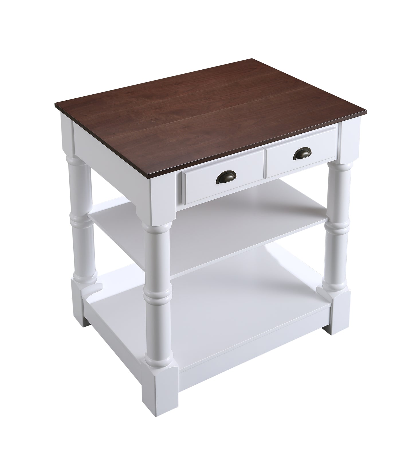 Monterey 36 In. Kitchen Island With Dark Walnut Veneered Wood Countertop in White