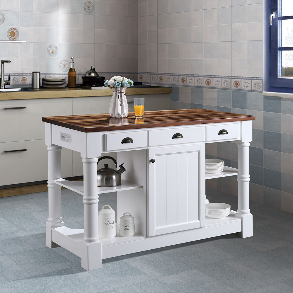 Monterey 36 In. Kitchen Island With Dark Walnut Veneered Wood Countertop in White