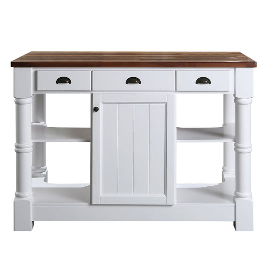 Monterey 36 In. Kitchen Island With Dark Walnut Veneered Wood Countertop in White