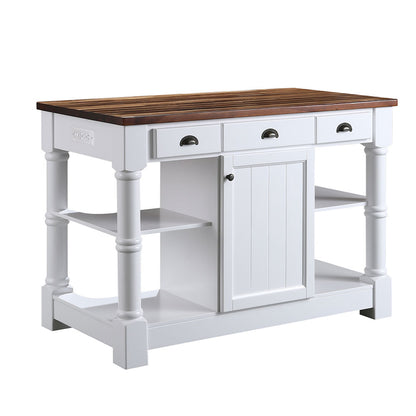 Monterey 36 In. Kitchen Island With Dark Walnut Veneered Wood Countertop in White