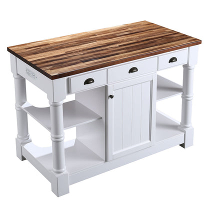 Monterey 36 In. Kitchen Island With Dark Walnut Veneered Wood Countertop in White