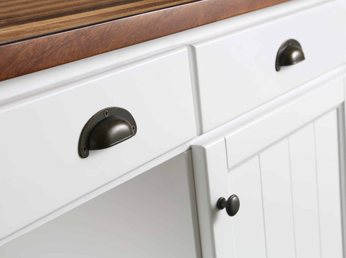 Monterey 36 In. Kitchen Island With Dark Walnut Veneered Wood Countertop in White