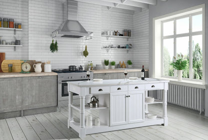 Monterey 80 In. Kitchen Island With White Quartz Sintered Stone Countertop in White