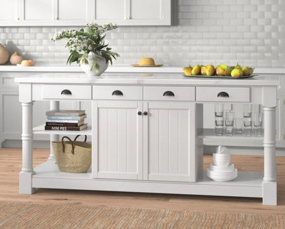 Monterey 80 In. Kitchen Island With White Quartz Sintered Stone Countertop in White
