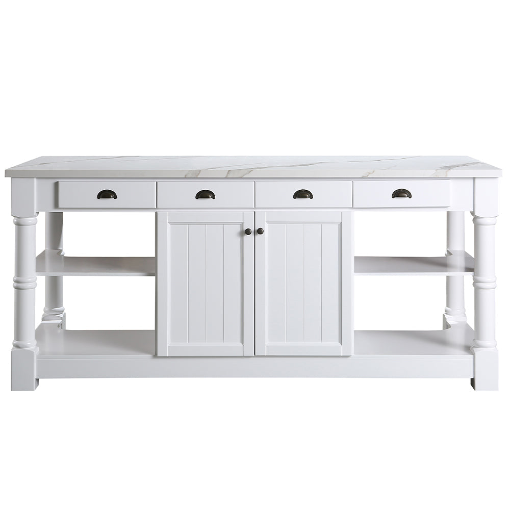 Monterey 80 In. Kitchen Island With White Quartz Sintered Stone Countertop in White