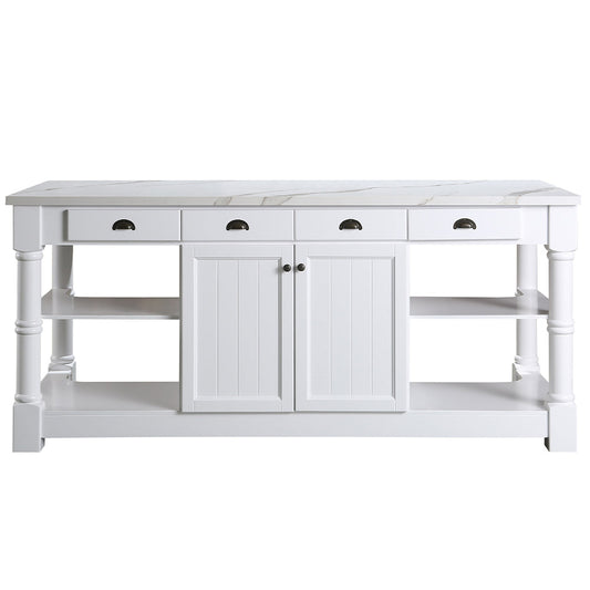 Monterey 80 In. Kitchen Island With White Quartz Sintered Stone Countertop in White