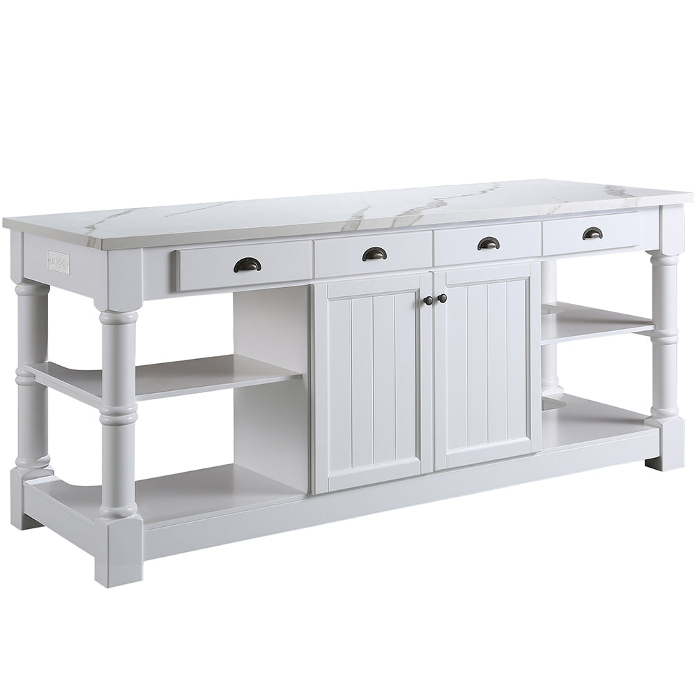 Monterey 80 In. Kitchen Island With White Quartz Sintered Stone Countertop in White