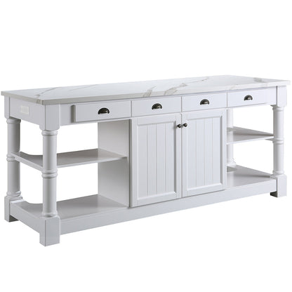 Monterey 80 In. Kitchen Island With White Quartz Sintered Stone Countertop in White
