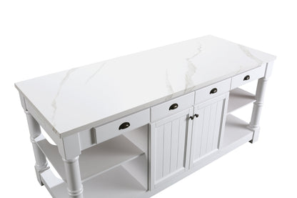 Monterey 80 In. Kitchen Island With White Quartz Sintered Stone Countertop in White