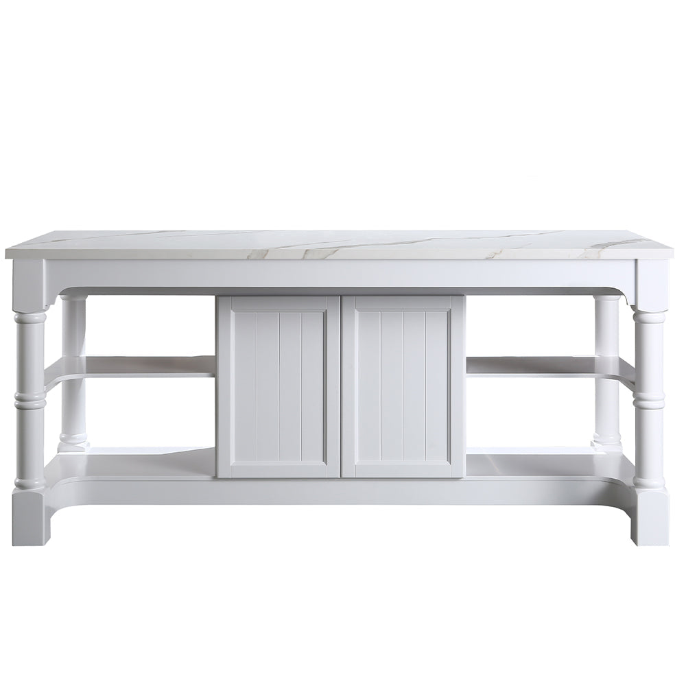 Monterey 80 In. Kitchen Island With White Quartz Sintered Stone Countertop in White