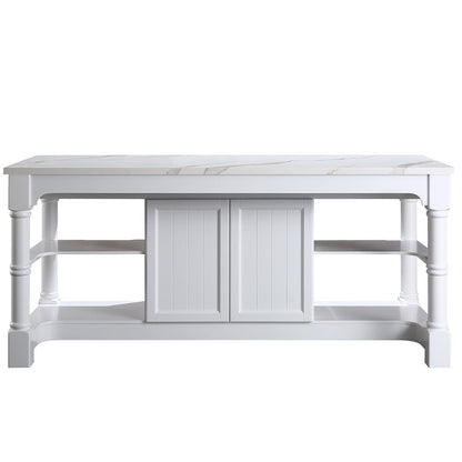 Monterey 80 In. Kitchen Island With White Quartz Sintered Stone Countertop in White