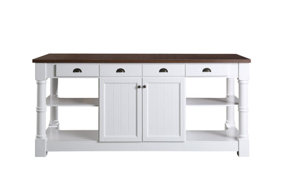 Monterey 80 In. Kitchen Island With Dark Walnut Veneered Wood Countertop in White