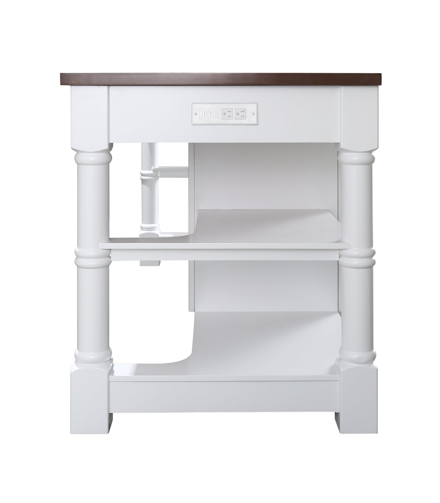 Monterey 80 In. Kitchen Island With Dark Walnut Veneered Wood Countertop in White