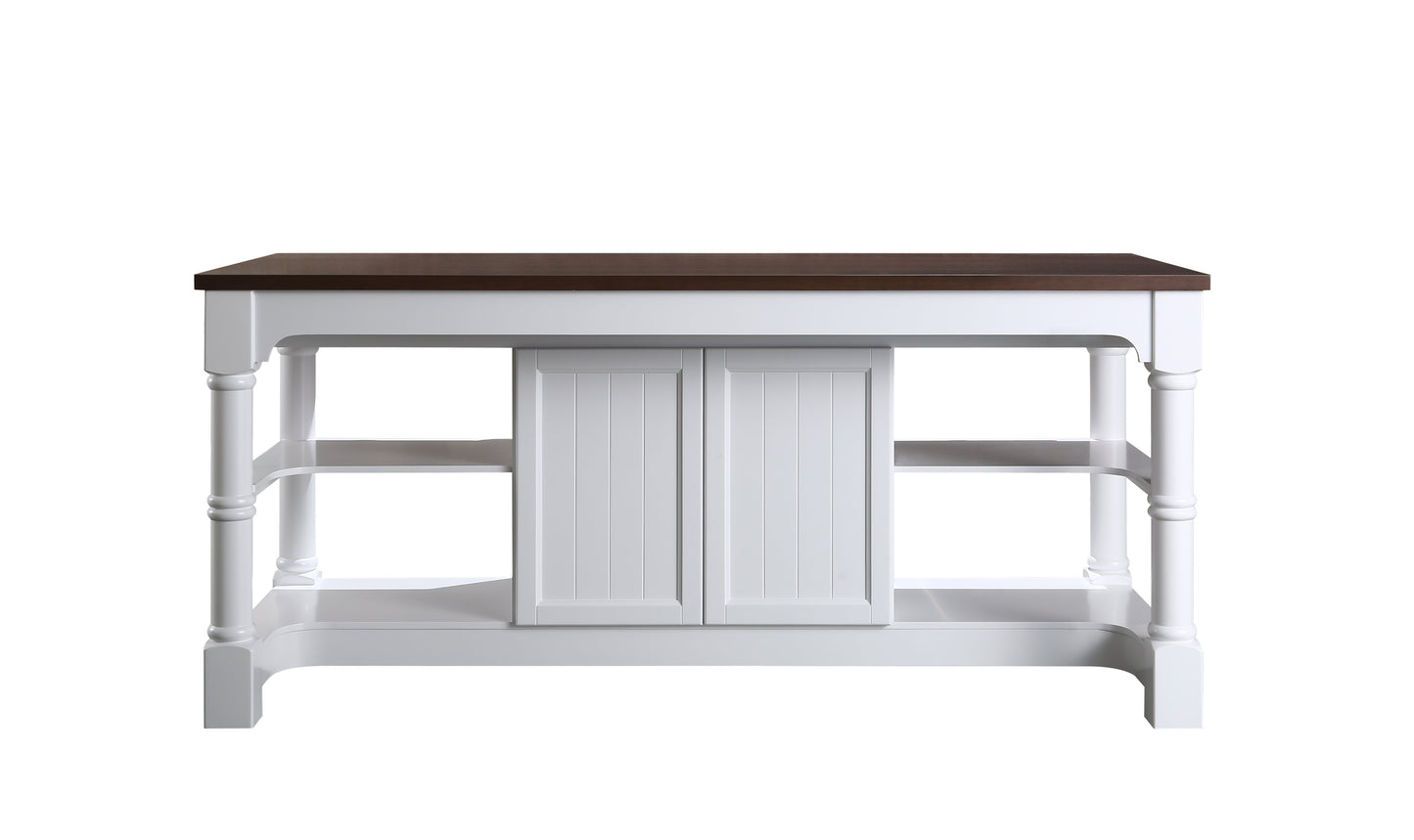 Monterey 80 In. Kitchen Island With Dark Walnut Veneered Wood Countertop in White