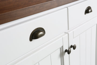 Monterey 80 In. Kitchen Island With Dark Walnut Veneered Wood Countertop in White