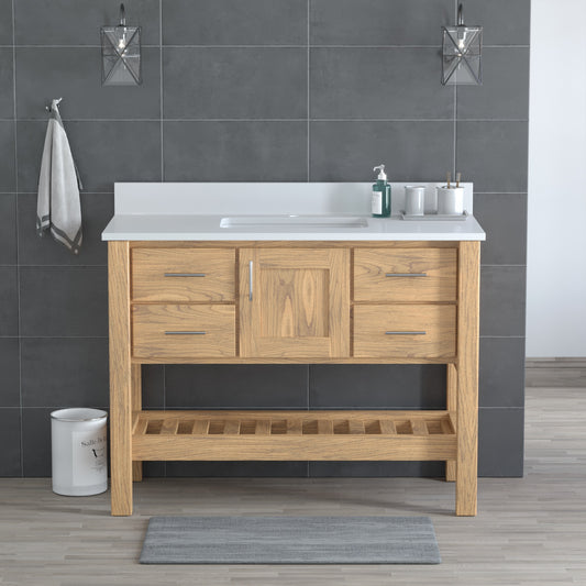 USA Patriot 48 Inch Oak Bathroom Vanity - White Counter