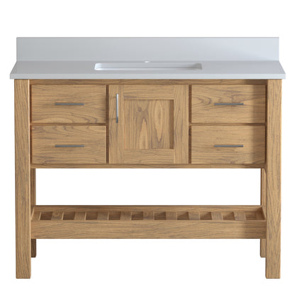 USA Patriot 48 Inch Oak Bathroom Vanity - White Counter