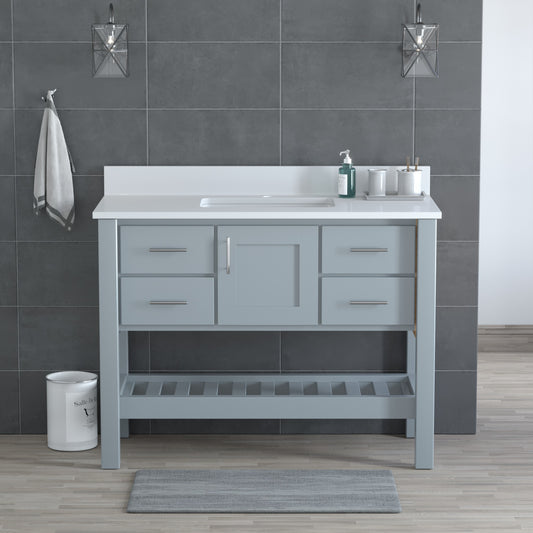 USA Patriot 48 Inch Gray Bathroom Vanity - White Counter