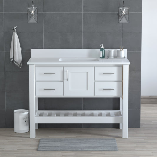 USA Patriot 48 Inch White Bathroom Vanity - White Counter