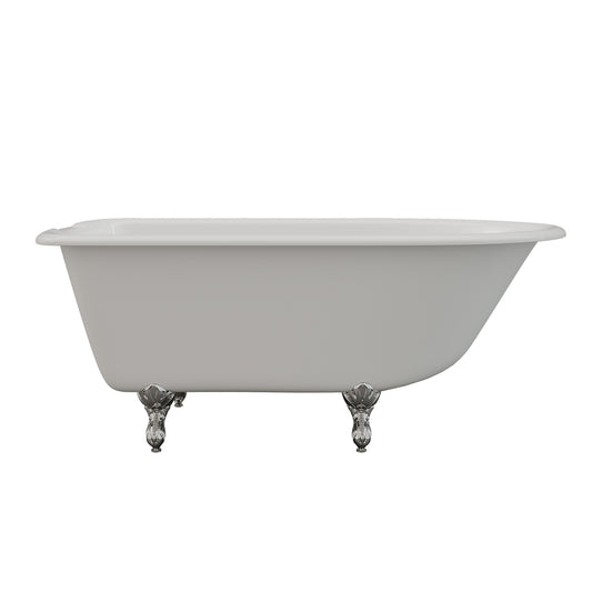 Cast-Iron Rolled Rim Clawfoot Tub 55" X 30" with 7" Deck Mount Faucet Drillings and Polished Chrome Feet