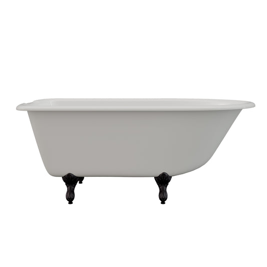 Cast-Iron Rolled Rim Clawfoot Tub 55" X 30" with 7" Deck Mount Faucet Drillings and Oil Rubbed Bronze Feet