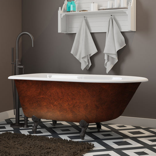 Cast Iron Clawfoot Bathtub 55" X 30" Faux Copper Bronze Finish on Exterior with No Faucet Drillings and Oil Rubbed Bronze Feet