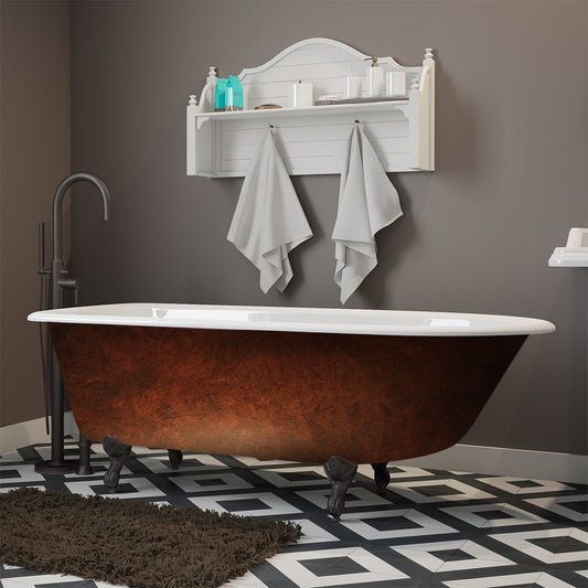 Cast Iron Clawfoot Bathtub 61" X 30" Faux Copper Bronze Finish on Exterior with No Faucet Drillings and Oil Rubbed Bronze Feet
