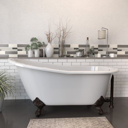 Cast Iron Slipper Clawfoot Tub 61" X 30" with 7" Deck Mount Faucet Drillings and Oil Rubbed Bronze Feet