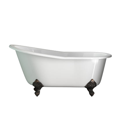 Cast Iron Slipper Clawfoot Tub 61" X 30" with 7" Deck Mount Faucet Drillings and Complete Oil Rubbed Bronze Plumbing Package