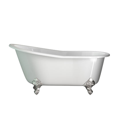 Cast Iron Slipper Clawfoot Tub 61" X 30" with No Faucet Drillings and Complete Free Standing British Telephone Faucet and Hand Held Shower  Brushed Nickel Package