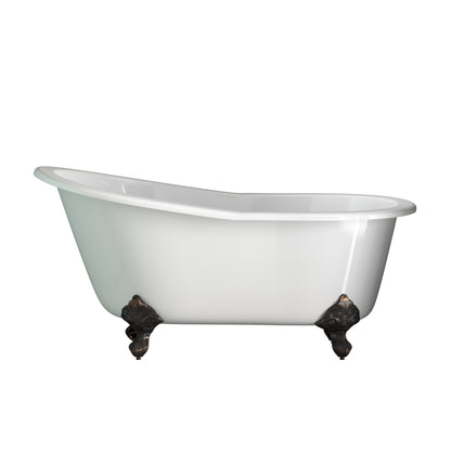 Cast Iron Slipper Clawfoot Tub 61" X 30" with No Faucet Drillings and Complete Free Standing British Telephone Faucet and Hand Held Shower  Oil Rubbed Bronze Package