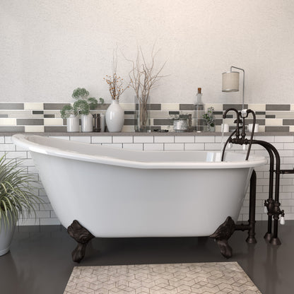 Cast Iron Slipper Clawfoot Tub 67" X 30" with no Faucet Drillings and Complete Oil Rubbed Bronze Free Standing English Telephone Style Faucet with Hand Held Shower Assembly Plumbing Package