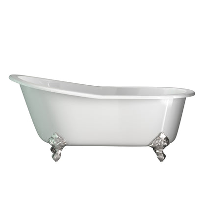 Cast Iron Slipper Clawfoot Tub 67" X 30" with 7" Deck Mount Faucet Drillings and Brushed Nickel Feet
