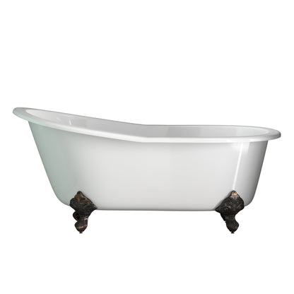Cast Iron Slipper Clawfoot Tub 67" X 30" with 7" Deck Mount Faucet Drillings and English Telephone Style Faucet Complete Oil Rubbed Bronze Plumbing Package