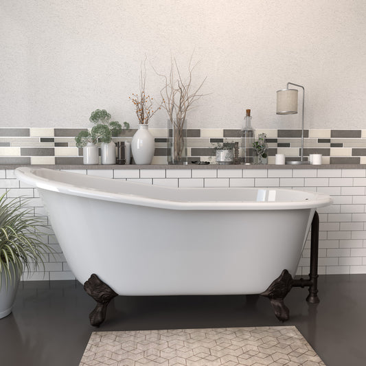 Cast Iron Slipper Clawfoot Tub 67" X 30" with No Faucet Drillings and Oil Rubbed Bronze Feet