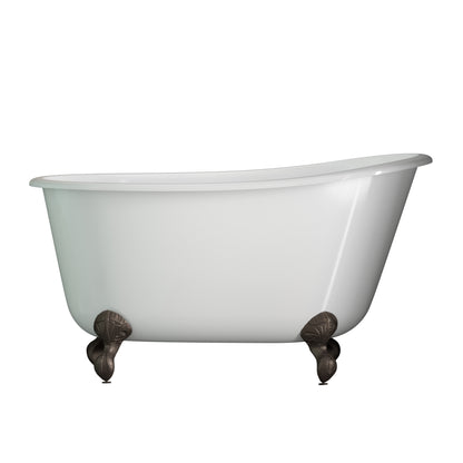 Cast Iron Swedish Slipper Tub 54" X 30" with No Faucet Drillings and Complete Free Standing British Telephone Faucet and Hand Held Shower  Oil Rubbed Bronze Plumbing Package (faucet not pictured)