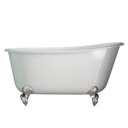 Cast Iron Swedish Slipper Tub 58" X 30" with No Faucet Drillings and Brushed Nickel Feet