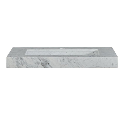 36" x 23" x 3.5" Carrara White Marble Top with Single Ramp Sink (1-hole)