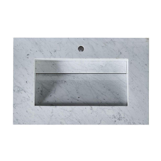 36" x 23" x 3.5" Carrara White Marble Top with Single Ramp Sink (1-hole)