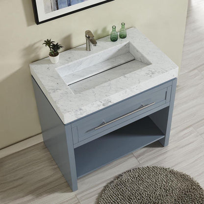 36" x 23" x 3.5" Carrara White Marble Top with Single Ramp Sink (1-hole)