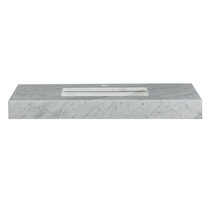 36" x 23" x 3.5" Carrara White Marble Top with Single Sink, Undermount White Rectangular Ceramic (1-hole)