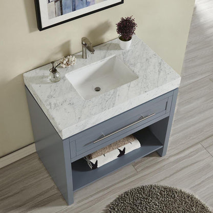 36" x 23" x 3.5" Carrara White Marble Top with Single Sink, Undermount White Rectangular Ceramic (1-hole)