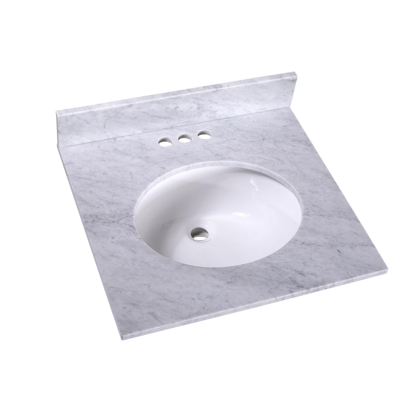 24" x 22" x 0.75" Carrara White Marble Top - 4" Backsplash, Single (Center) Oval Ceramic Sink (4"-center)