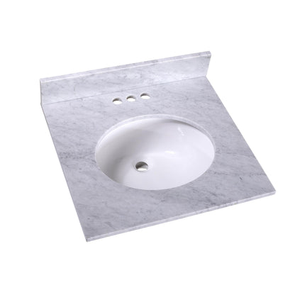 24" x 22" x 0.75" Carrara White Marble Top - 4" Backsplash, Single (Center) Oval Ceramic Sink (4"-center)