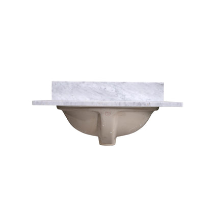 24" x 22" x 0.75" Carrara White Marble Top - 4" Backsplash, Single (Center) Oval Ceramic Sink (4"-center)