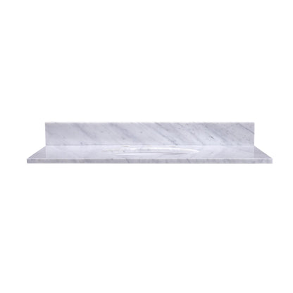 36" x 22" x 0.75" Carrara White Marble Top - 4" Backsplash, Single Oval Ceramic Sink (8" spread)