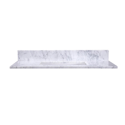 36" x 22" x 0.75" Carrara White Marble Top - 4" Backsplash, Single Rectangle Ceramic Sink (1-hole)