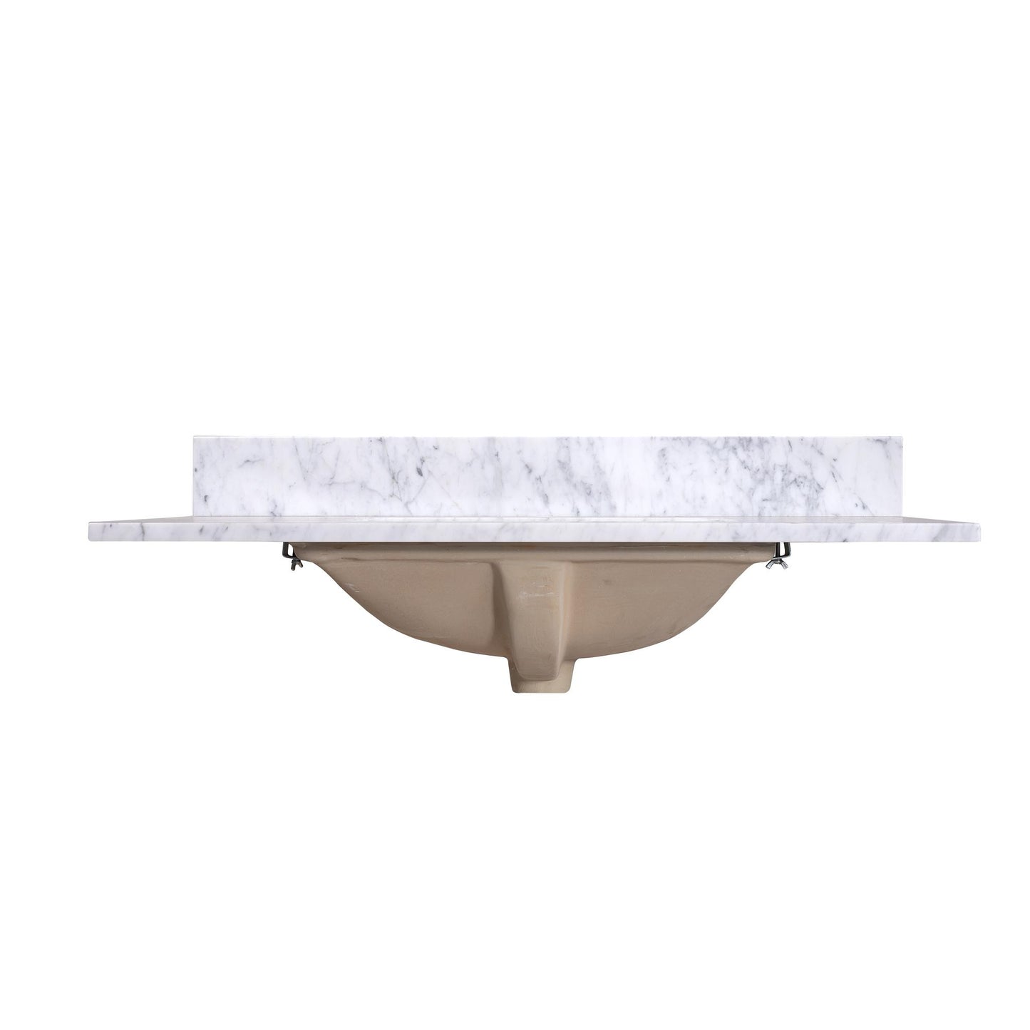 36" x 22" x 0.75" Carrara White Marble Top - 4" Backsplash, Single Rectangle Ceramic Sink (1-hole)