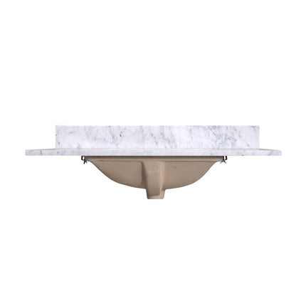 36" x 22" x 0.75" Carrara White Marble Top - 4" Backsplash, Single Rectangle Ceramic Sink (1-hole)