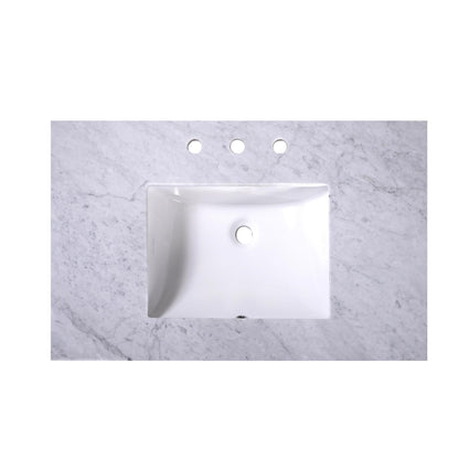 36" x 22" x 0.75" Carrara White Marble Top - 4" Backsplash, Single (Center) Rectangle Ceramic Sink (8"-spread)